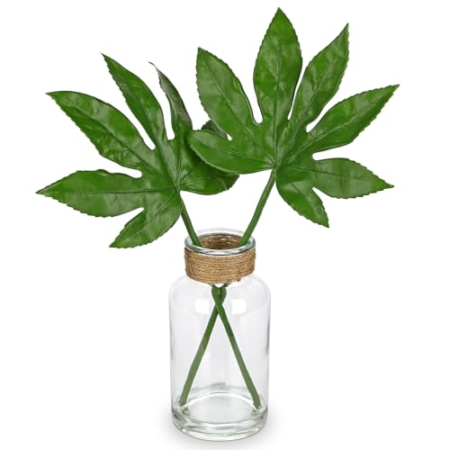 Fake Plants Faux Greenery Stems in Glass Vase with Faux Water (2 Count)