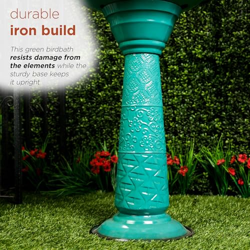 ORS112GN Vintage Metal Pedestal Birdbath with Stand (Green)