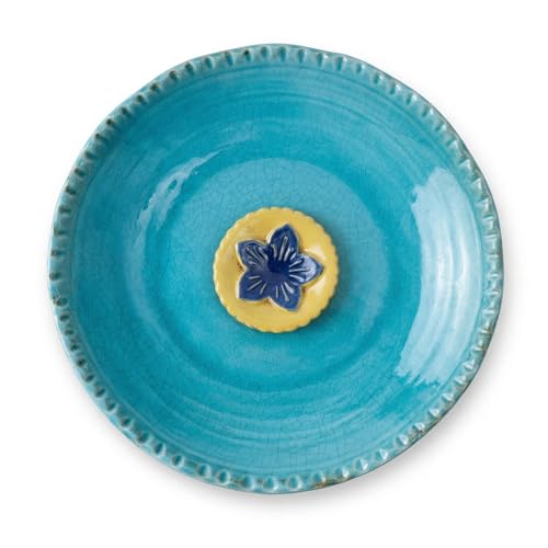 2" Depth Ceramic Birdbath & Birdfeeder for Small Birds Outdoors
