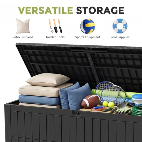 180 Gallon Deck Box Outdoor Storage Box Package Delivery Boxes for outside (Black / 180 Gallon)
