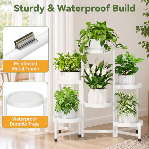 Plant Stand Indoor Outdoor with Large 10 Inch Plastic Tray (Matte White with Large Tray / 6 Tier)