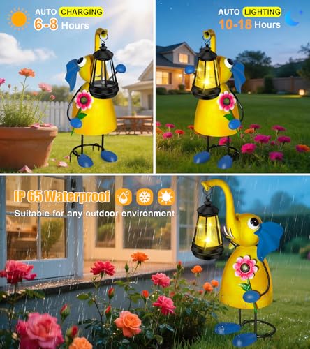 Solar Garden Lights 14.17in Metal Elephant Statue with Solar Lantern Lights (Solar Elephant With Lights)
