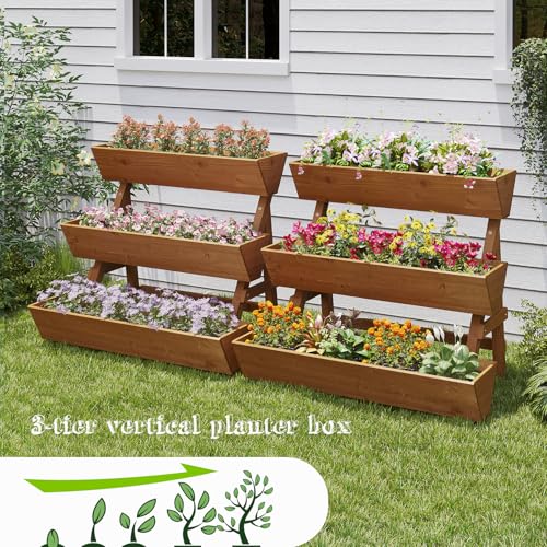 Vertical Garden Planter 3 Tier Raised Garden Bed Wood Herb Tiered Planter
