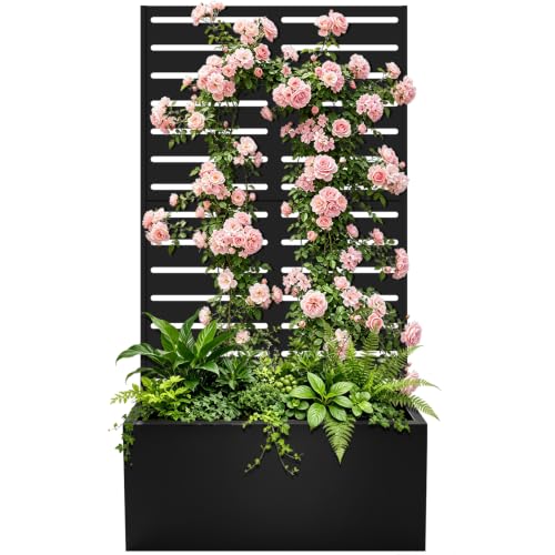 47"x24"x12" Metal Planter Box with Trellis (Black-louver Shaped / 47"x24"x12")