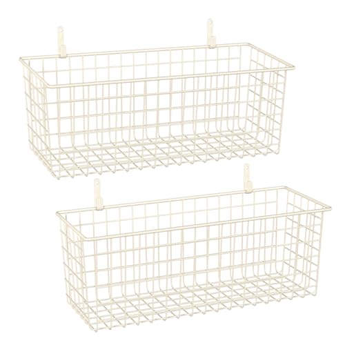 2 Sets White Extra Large Hanging Wall Basket with Steel Hooks (2 Count)