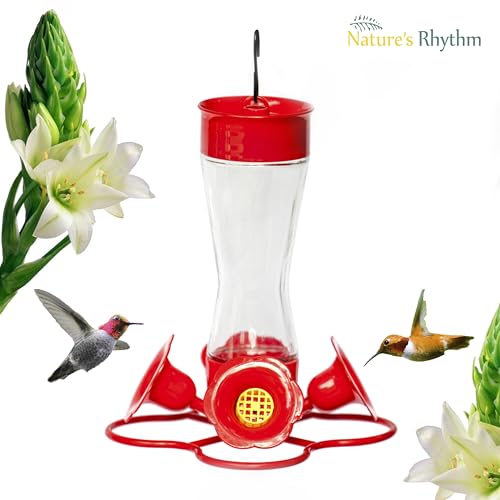 Bird Feeder 4 bee Guard Plastic Feeding Port 8oz Glass Pinch Waist Hummingbird Feeder