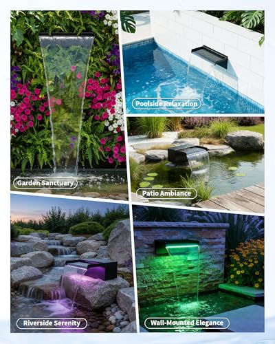 12inch Pond Waterfall Spillway with RGB LED Lights & 660GPH Pump Kit (12INCH with Remote Lights)