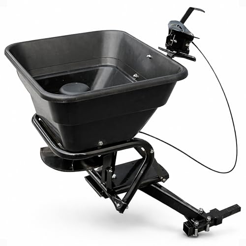 12V 80 Pound Capacity Grass Seed Fertilizer Spreader with Hitch Mount Receiver and Rain Protector for ATV