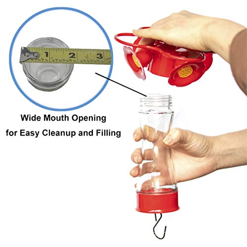 Bird Feeder 4 bee Guard Plastic Feeding Port 8oz Glass Pinch Waist Hummingbird Feeder