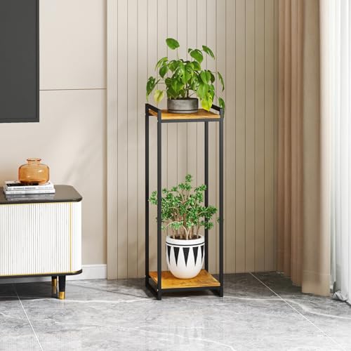 2 Tier Rustic Brown Plant Stand Indoor 34" Tall Metal Wood