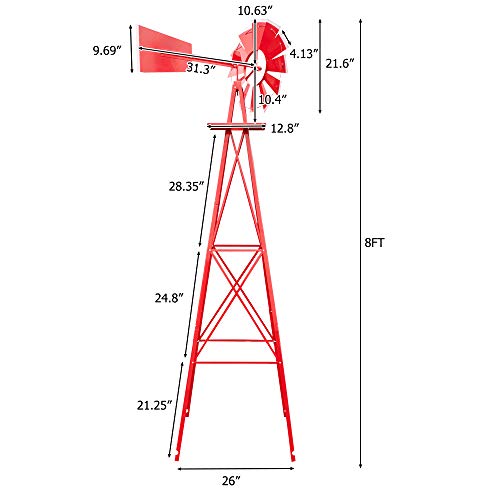 8FT Metal Windmill Ornamental Spinner Backyard Garden Decoration Weather Vane