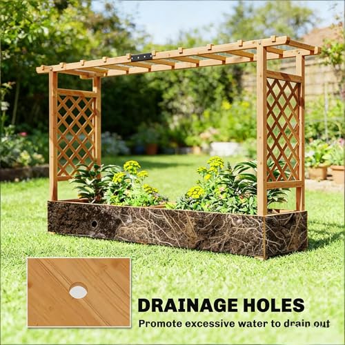 Wooden Raised Garden Bed with Trellis