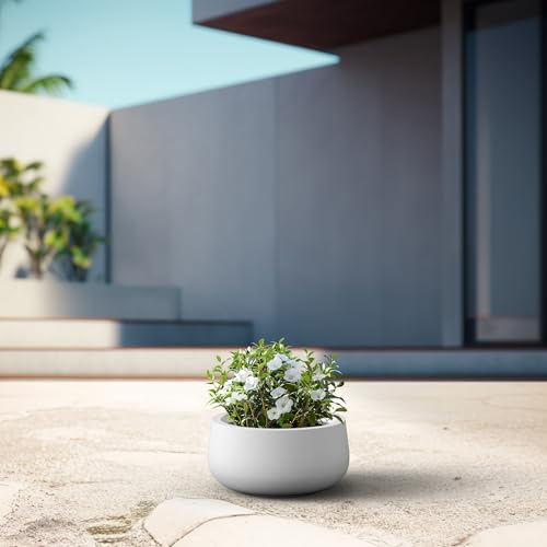 Accent Round Bowl White Concrete Planter 16" Dia (Pure White / 15.7"w)