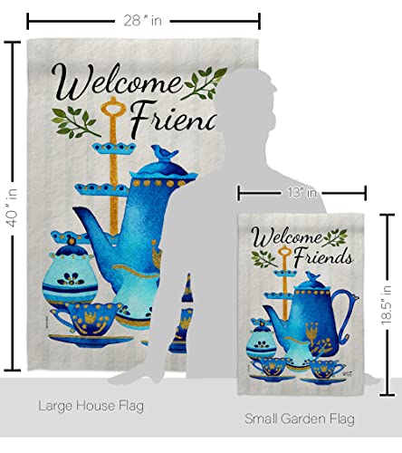 Friends & Tea Garden House Flag Kit Expression Sweet Home Flower Vintage Rustic Everyday Floral Classic Decoration Banner Small Yard Gift Double