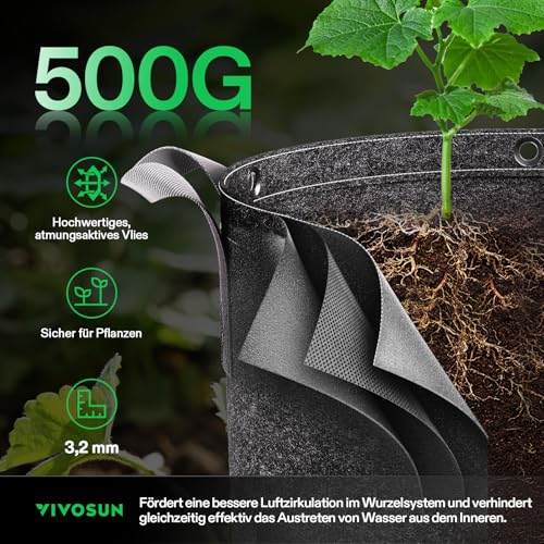 5 Pack 25 Gallon 500G Fabric Grow Bags with Strap Handles (5 Count)