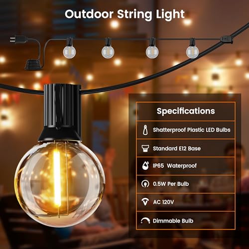 Outdoor String Lights 220 Feet Patio Lights with 104 Edison LED G40 Globe Bulbs (220FT)