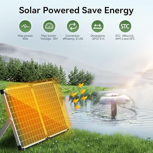 50W Solar Pond Filter Pump 580 GPH for Pond up to 2000 Gallons (50W)