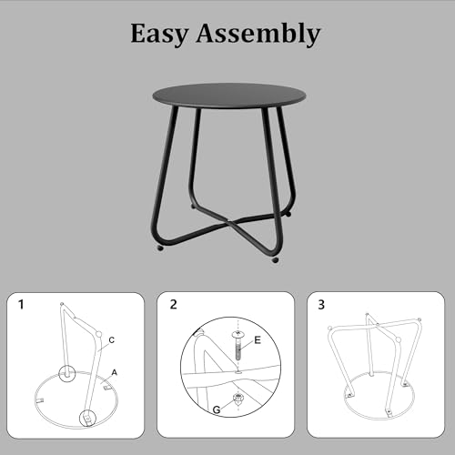 Patio Side Table Waterproof Round Metal Steel Weather Resistant Portable Outdoor and Indoor End Table for Garden Balcony Yard