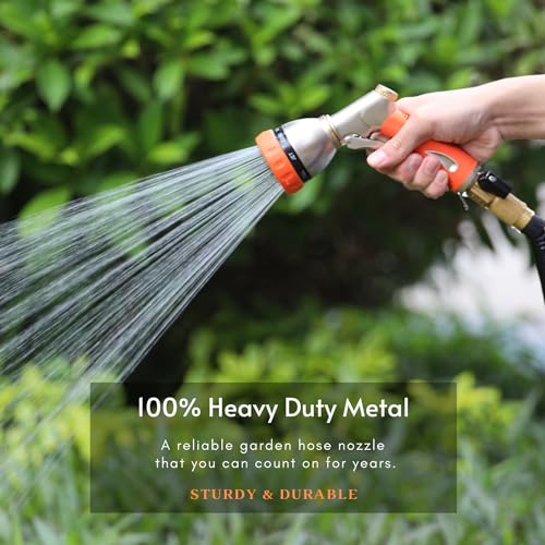 100% Metal Garden Hose Nozzle Sprayer with Ergonomic Handle
