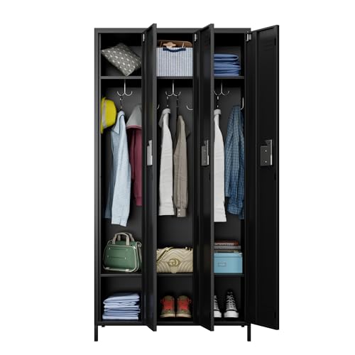 Metal Storage Locker for Office Gym Bedroom Dormitory (Black / 3 Doors)