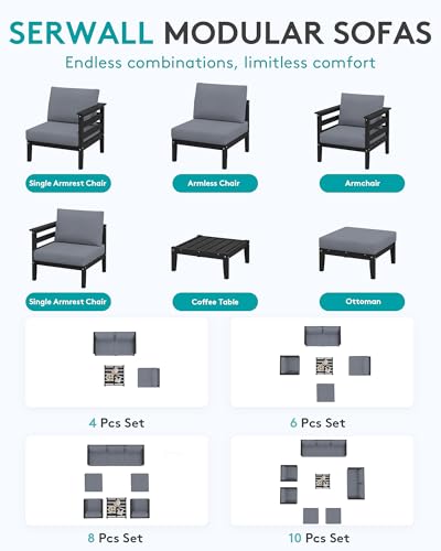 HDPE Patio Furniture Set (Black/Grey / 6 Pieces)