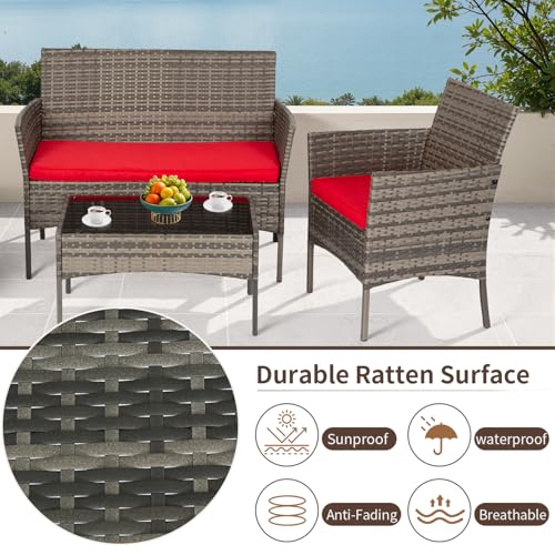 4 Piece Patio Furniture Set (Gray and Red / 4 Pieces)