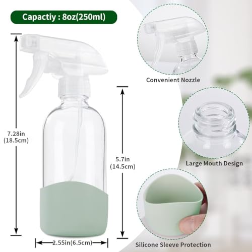 8 Oz Empty Clear Glass Spray Bottles with Silicone Sleeve Protection Refillable Containers for Cleaning Solutions