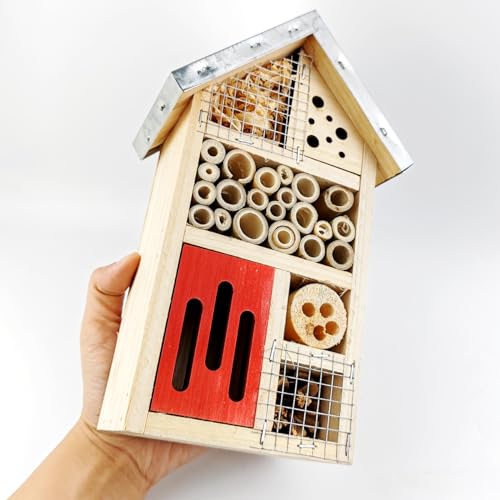 Natural Wooden Hanging Bee House for Gardens Natural Wooden Butterfly Hotel for Bee