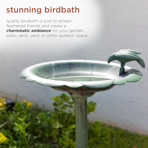 31" Tall Outdoor Antique Flower Birdbath with Bird Decoration Yard Statue