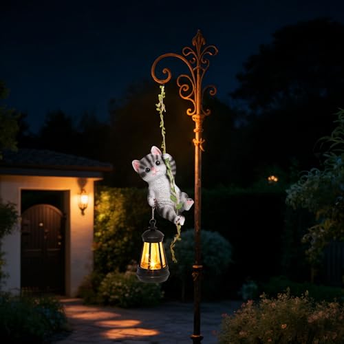 Solar Hanging Cat Statue