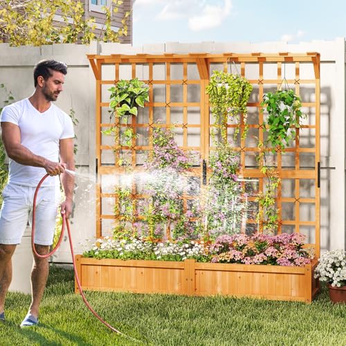 Large Raised Garden Bed with Trellis & Roof (Orange / 71"Lx19"Wx72"H)
