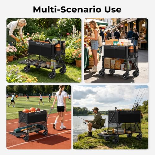 400L Double Decker Wagon Cart with Brakes (Black-400l)