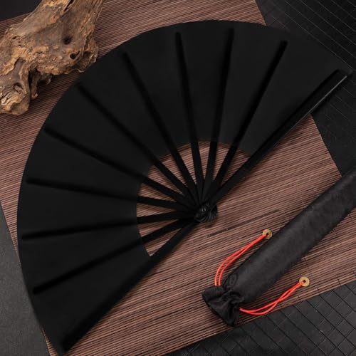 8 Packs Large Folding Hand Fans (Black)