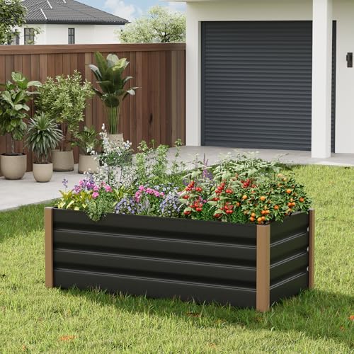 96x40x16in Gray Aluminum Raised Garden Bed Planter Box (96x40x16 Inch / Gray-open Bottom)