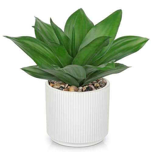 Artificial Agave Plants Fake Succulent Agave Plant Potted in White Pot Succulents Aloe Plant for Desk Modern Office Living Room Table Shelf Home Indoor Outdoor Decor