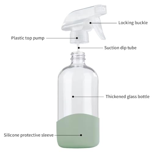 8 Oz Empty Clear Glass Spray Bottles with Silicone Sleeve Protection Refillable Containers for Cleaning Solutions