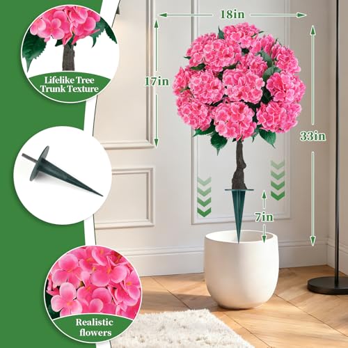 2 Pack 33" Artificial Topiary Ball Trees with Pink Hydrangea (Pink Hydrangea)