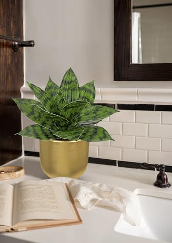 Artificial Snake Plants 9" Faux Agave Succulent Plant Potted in Gold Pot Fake Sansevieria Aloe Tropical Plant for Desk Modern Office Home Bathroom Indoor Outdoor Decor