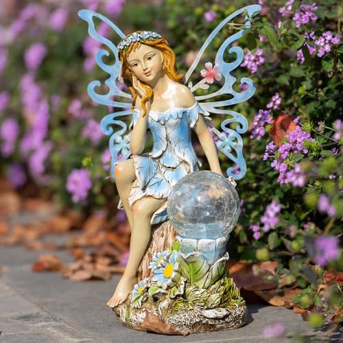 Garden Fairy Statues Solar Outdoor Decor (Blue)
