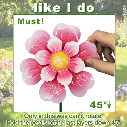 3pcs Flowers Yard Wind Spinners Outdoor Decoration Stakes Lawn Ornaments (Orange, Pink, Green)