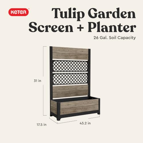 Outdoor Planter Box with Privacy Screen and Trellis (Ashwood Trellis)