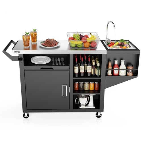 Outdoor Grill Cart on Wheel (20" x 42" with Sink)