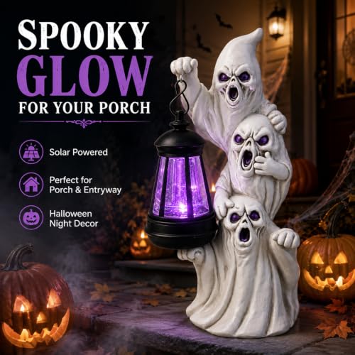 Triple Ghosts Halloween Figurine with Solar Lighted (White Ghost)