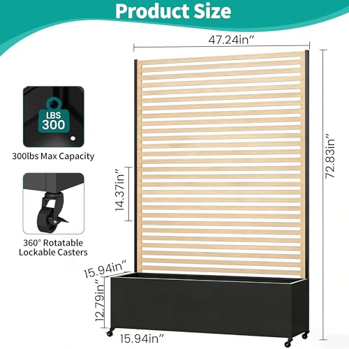 Metal Planter Box with Trellis Privacy Screen (Wood Grain / 73"x 47"x 16")
