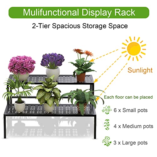 2 Tier Metal Plant Stand (Black / 27.6"L x 16"W x 16"H)