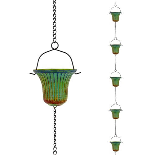10ft Rain Chains for Outside Gutters (Green & Yellow)