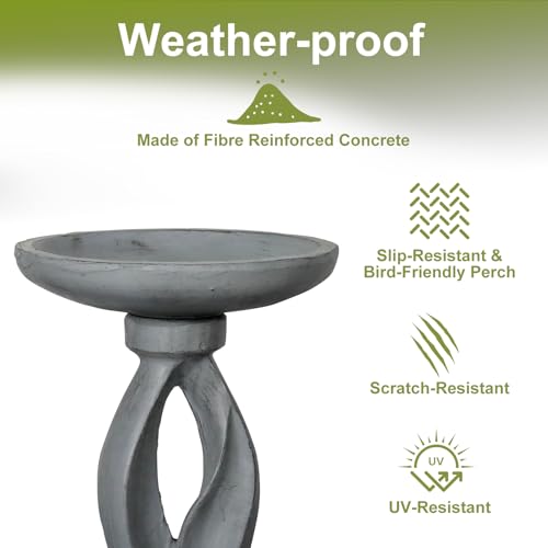 21.85 Inch Tall Pedestal Bird Bath (Gray)
