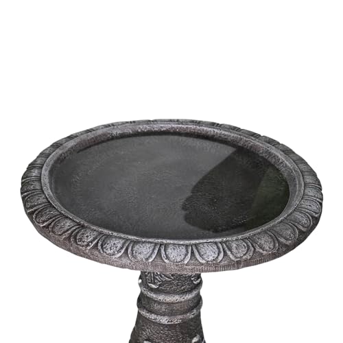 24.4” H x 20” Dia Outdoor Birdbath with Intricate Floral Carvings Pedestal