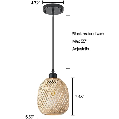 1pcs Hand Woven Bamboo Boho Chic Pendant Light (1 pack)