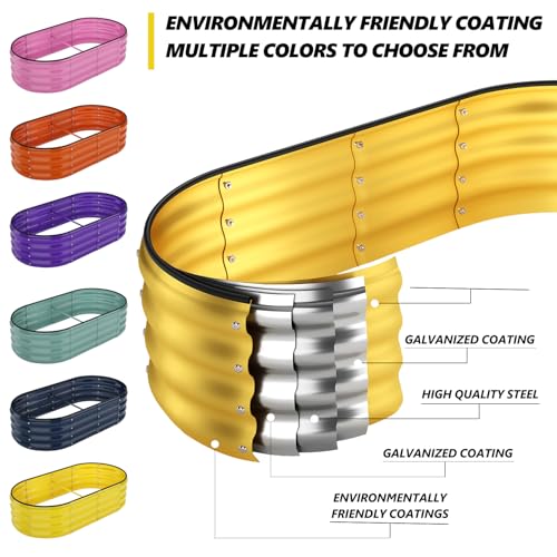 Garden Box Raised Flower Bed Galvanized Metal Planter Round Raised Garden Bed Kit for Gardening Outdoor 2PC Gold 4X2X1FT (Gold / 4x2x1FT（2pcs）)